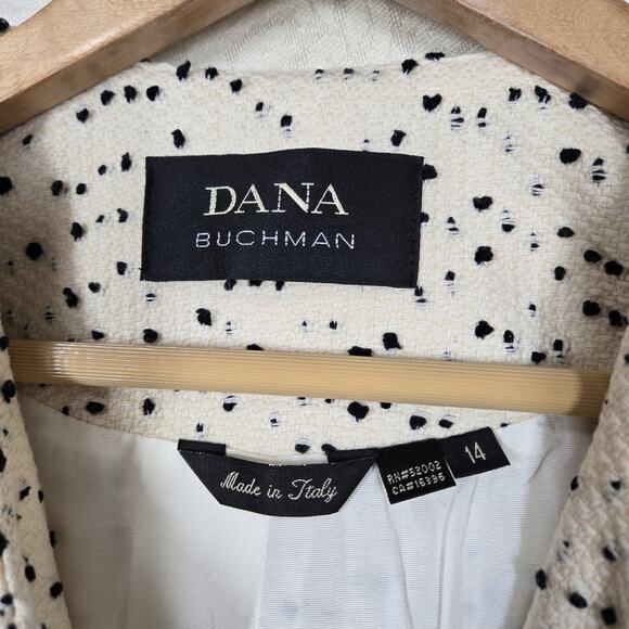 VTG Dana Buchman Wool Blend Jacket sz 14 Ivory Black Zip Up Front Made in Italy - Picture 8 of 15